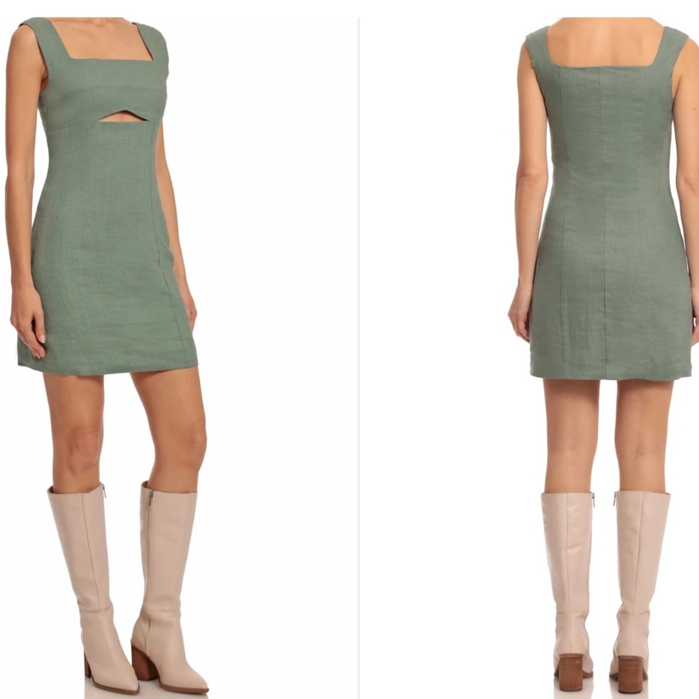 Avec Les Filles  Cutout linen dress size Large color dark green